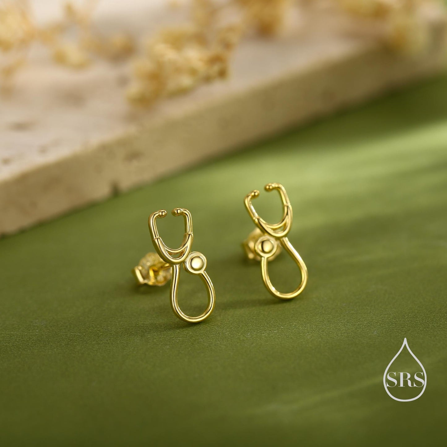 Tiny Stethcope Stud Earrings in Sterling Silver, Available in Silver, Gold or Rose Gold Finish, Perfect Gift For Nurses or Doctors