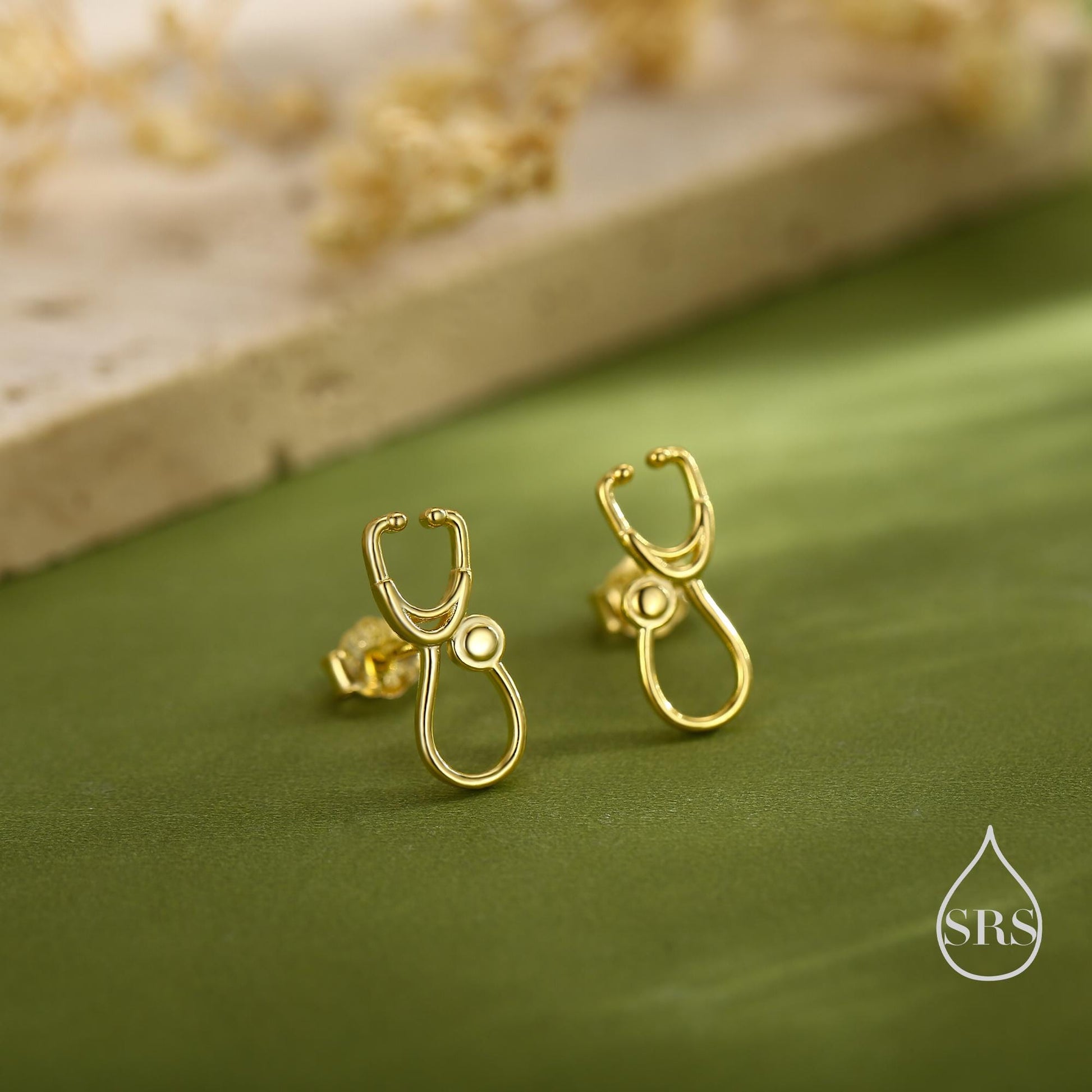 Tiny Stethcope Stud Earrings in Sterling Silver, Available in Silver, Gold or Rose Gold Finish, Perfect Gift For Nurses or Doctors