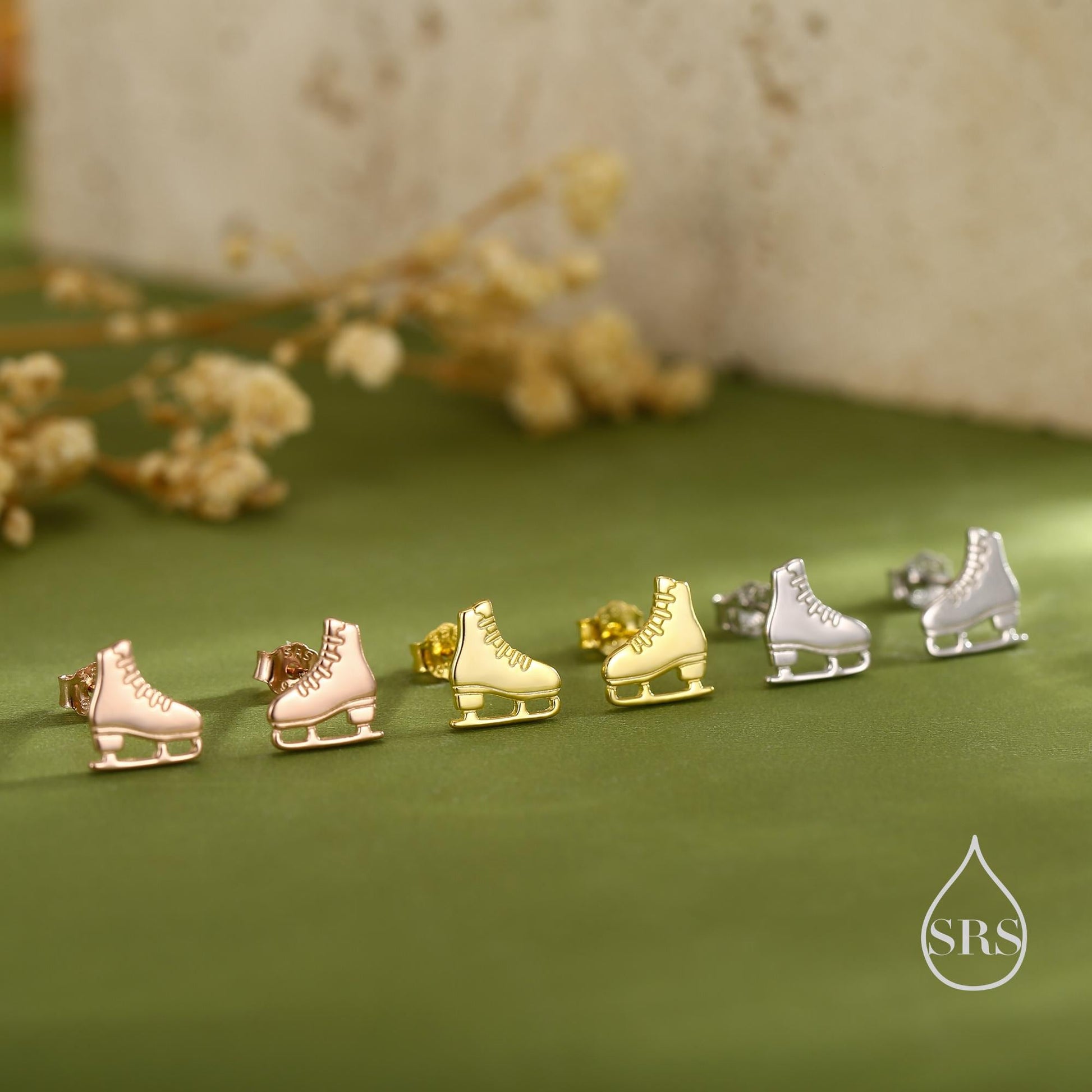 Sterling Silver Ice Skate Stud Earrings - Silver or Gold or Rose Gold Finish - Winter Sports Jewelry, Figure Skating Gift for Her