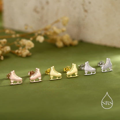 Sterling Silver Ice Skate Stud Earrings - Silver or Gold or Rose Gold Finish - Winter Sports Jewelry, Figure Skating Gift for Her