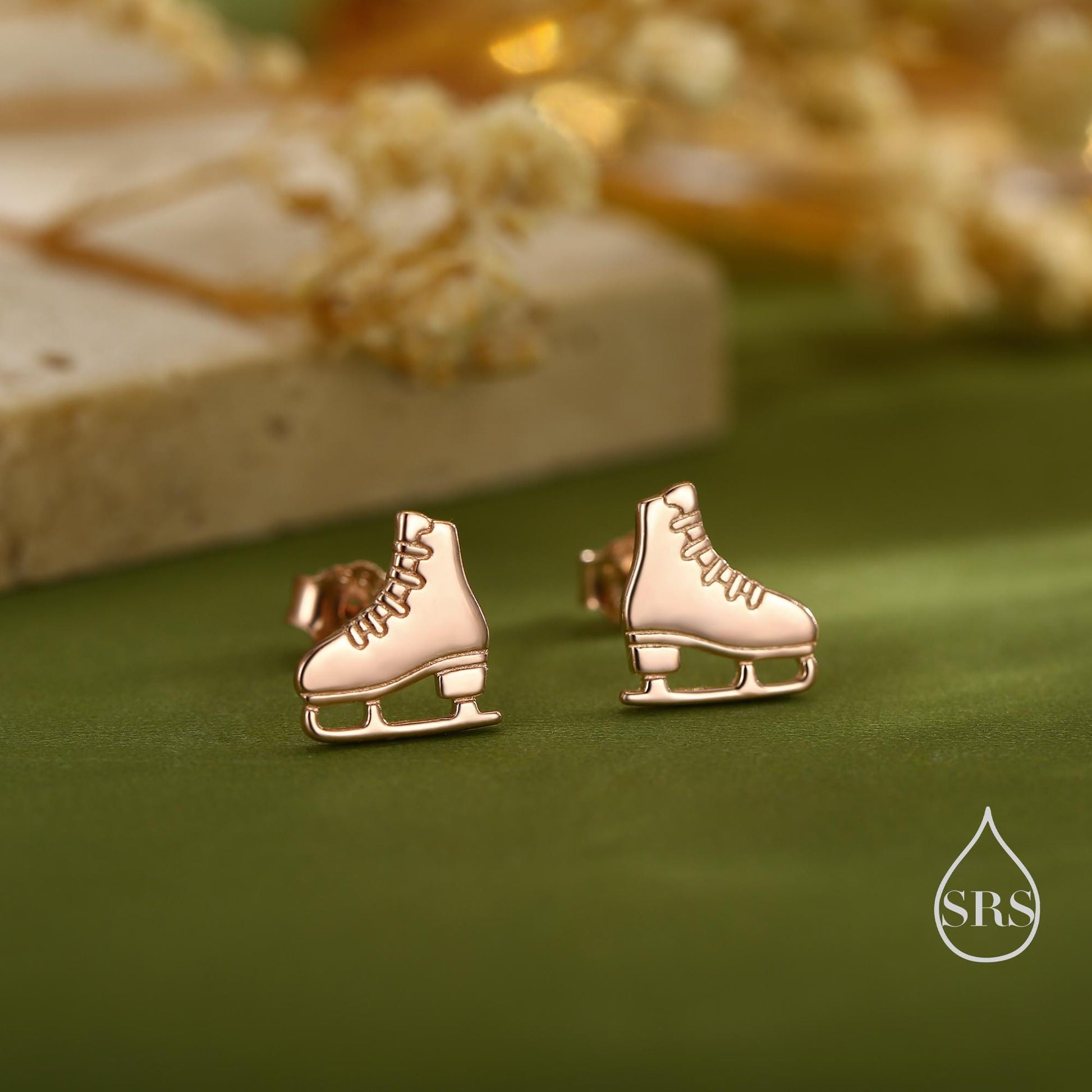 Sterling Silver Ice Skate Stud Earrings - Silver or Gold or Rose Gold Finish - Winter Sports Jewelry, Figure Skating Gift for Her