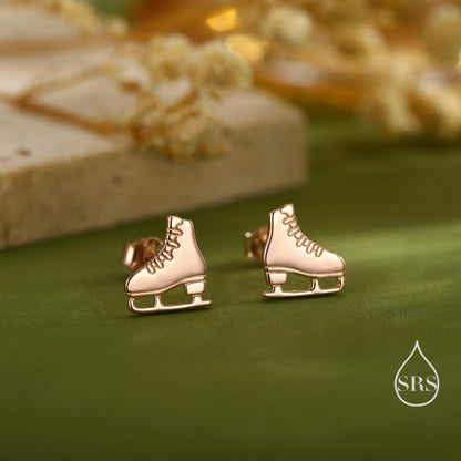 Sterling Silver Ice Skate Stud Earrings - Silver or Gold or Rose Gold Finish - Winter Sports Jewelry, Figure Skating Gift for Her