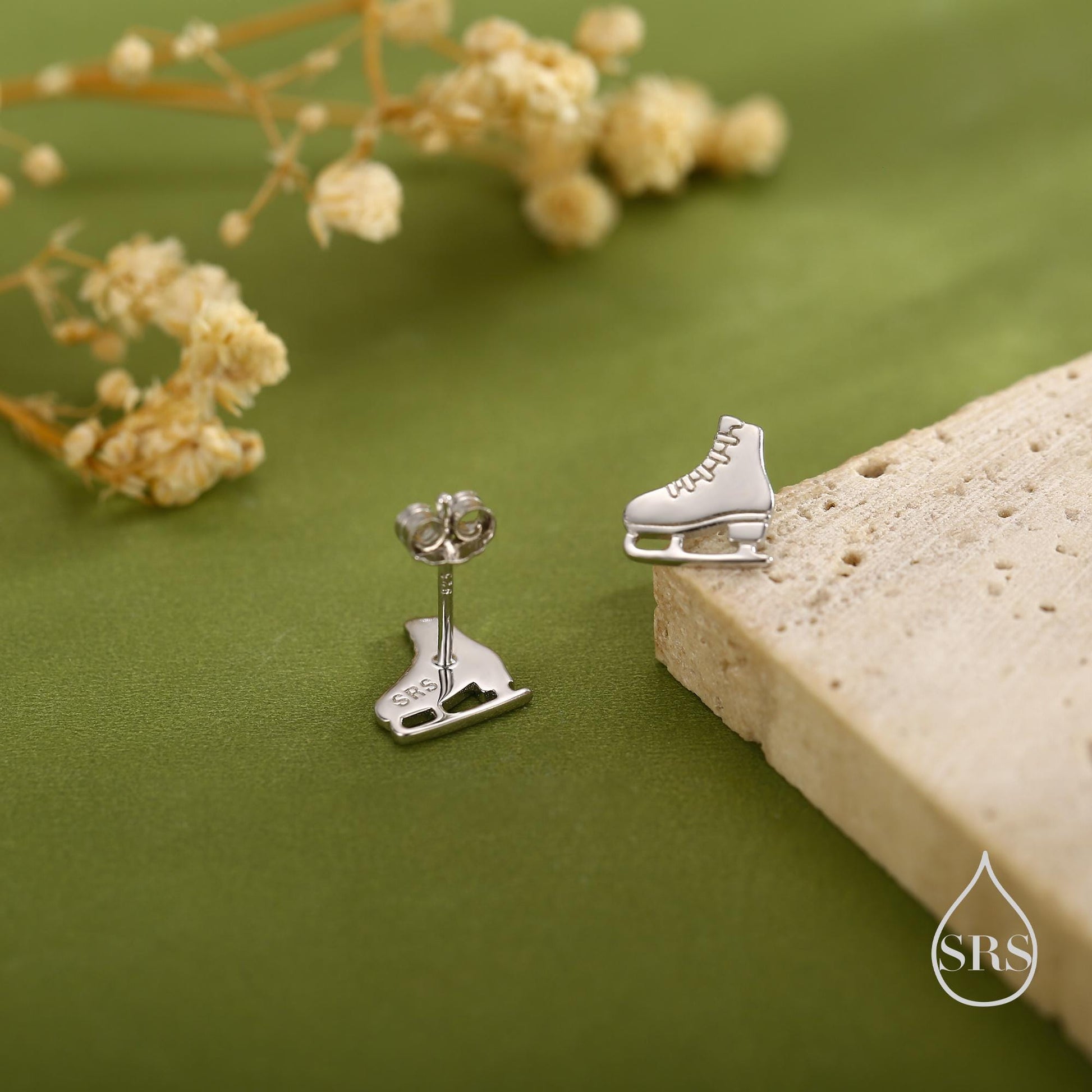 Sterling Silver Ice Skate Stud Earrings - Silver or Gold or Rose Gold Finish - Winter Sports Jewelry, Figure Skating Gift for Her