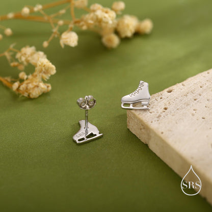 Sterling Silver Ice Skate Stud Earrings - Silver or Gold or Rose Gold Finish - Winter Sports Jewelry, Figure Skating Gift for Her