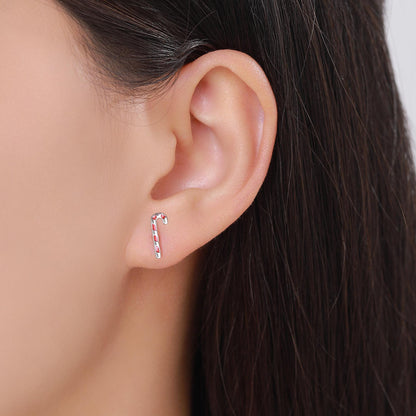 Tiny Candy Cane Stud Earrings in Sterling Silver, Silver or Gold Finish, Tiny Candy Cane Earrings, Christmas Earrings, Festive Earrings