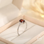 Genuine Garnet Oval Ring in Sterling Silver, Natural Red Garnet Ring, Three CZ, Garnet Crystal, Vintage Inspired Design, US 5 - 8