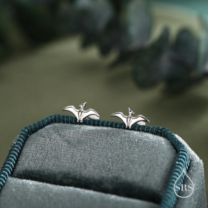 Extra Tiny Pterosaurs Flying Dinosaur Screw Back / Internally Threaded Flat Back / Stud Earrings in Sterling Silver, Cute, Fun, Whimsical