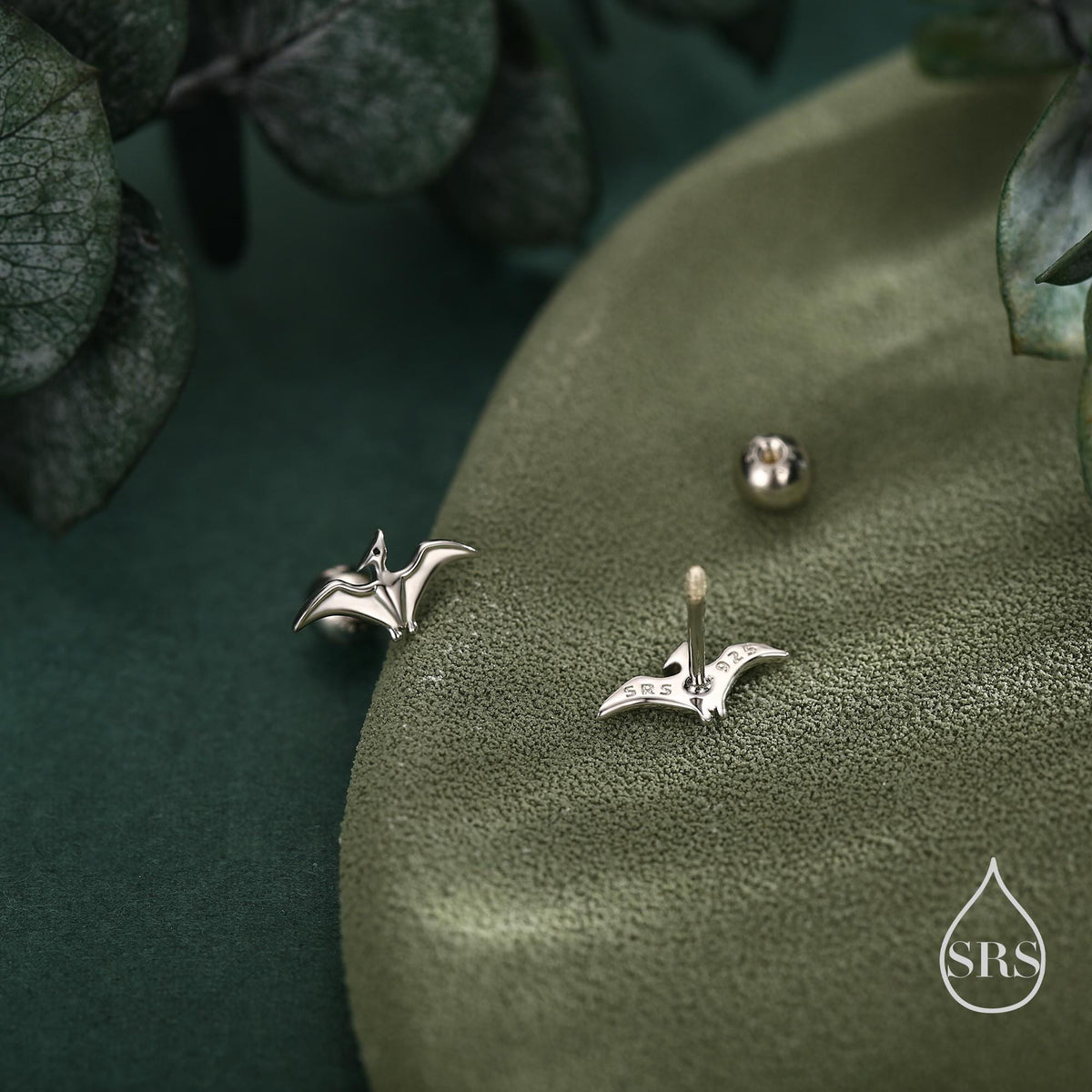 Extra Tiny Pterosaurs Flying Dinosaur 18G Screw Back in Sterling Silver