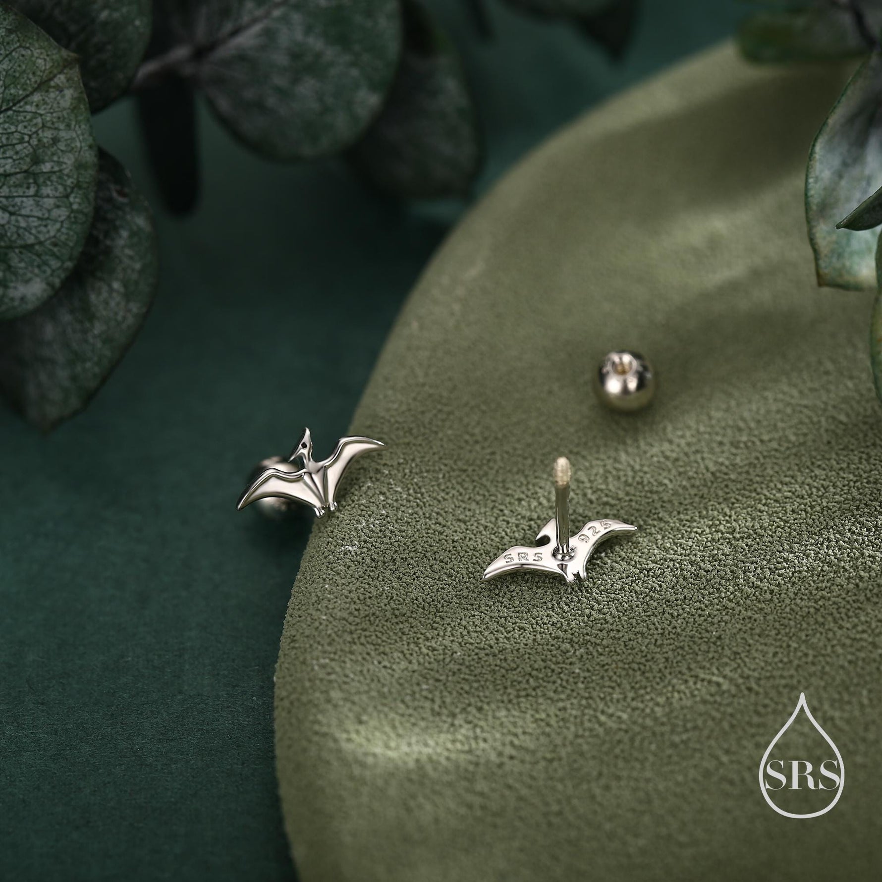 Extra Tiny Pterosaurs Flying Dinosaur 18G Screw Back in Sterling Silver