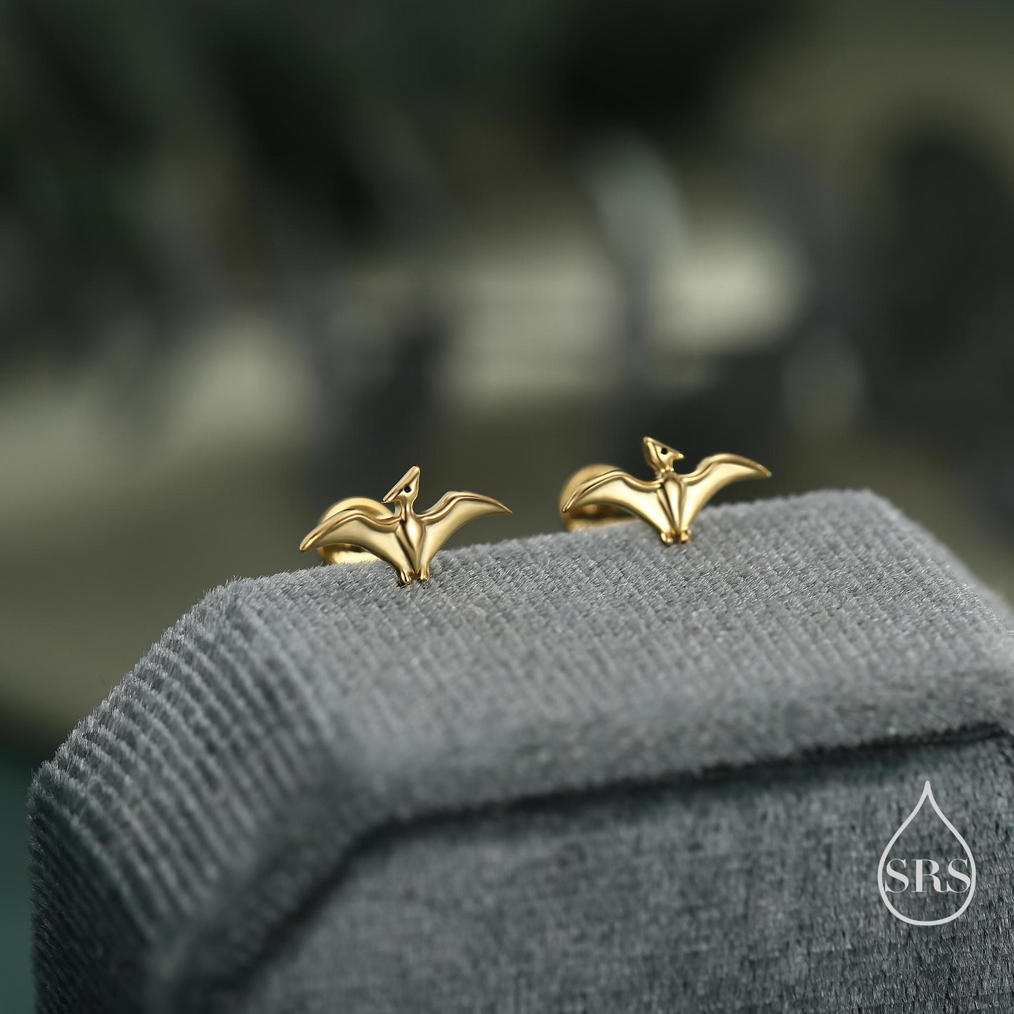 Extra Tiny Pterosaurs Flying Dinosaur Screw Back / Internally Threaded Flat Back / Stud Earrings in Sterling Silver, Cute, Fun, Whimsical