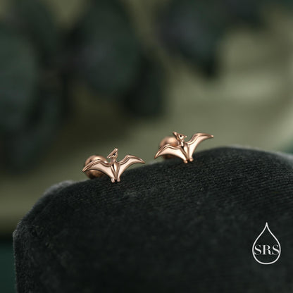 Extra Tiny Pterosaurs Flying Dinosaur Internally Threaded Flat Back / Screw Back / Stud Earrings in Sterling Silver, Cute, Fun, Whimsical