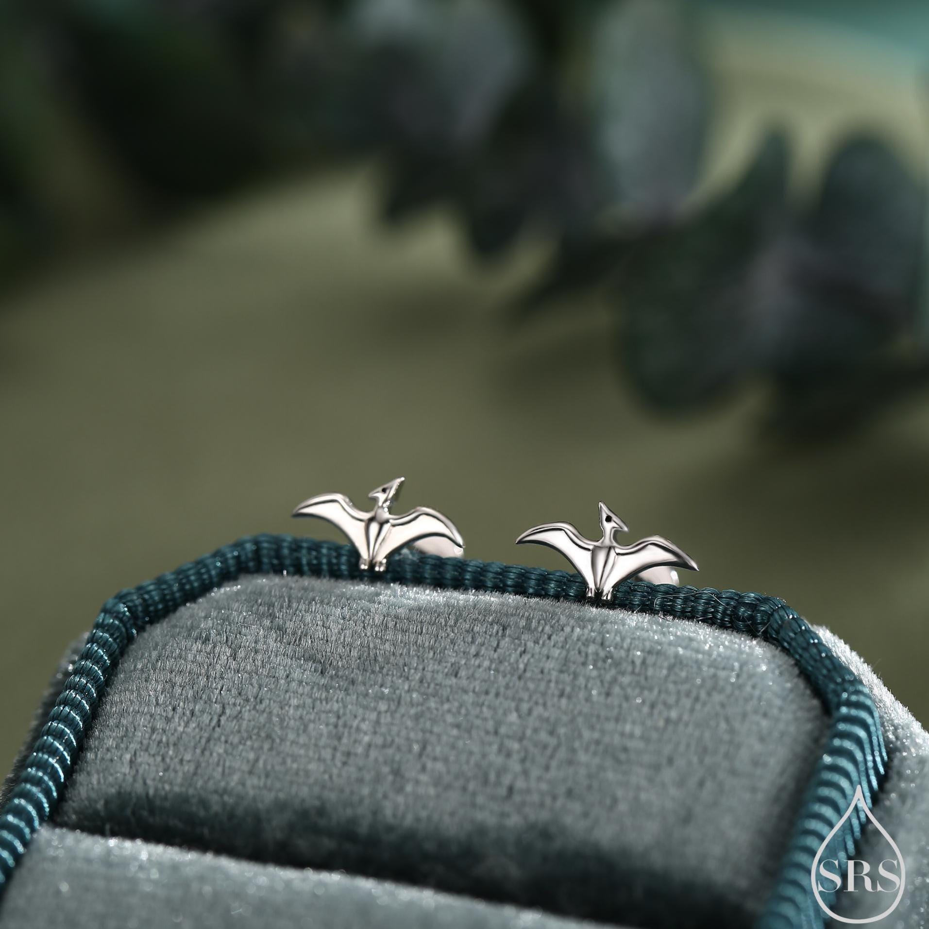 Extra Tiny Pterosaurs Flying Dinosaur Internally Threaded Flat Back / Screw Back / Stud Earrings in Sterling Silver, Cute, Fun, Whimsical