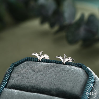 Extra Tiny Pterosaurs Flying Dinosaur Internally Threaded Flat Back / Screw Back / Stud Earrings in Sterling Silver, Cute, Fun, Whimsical