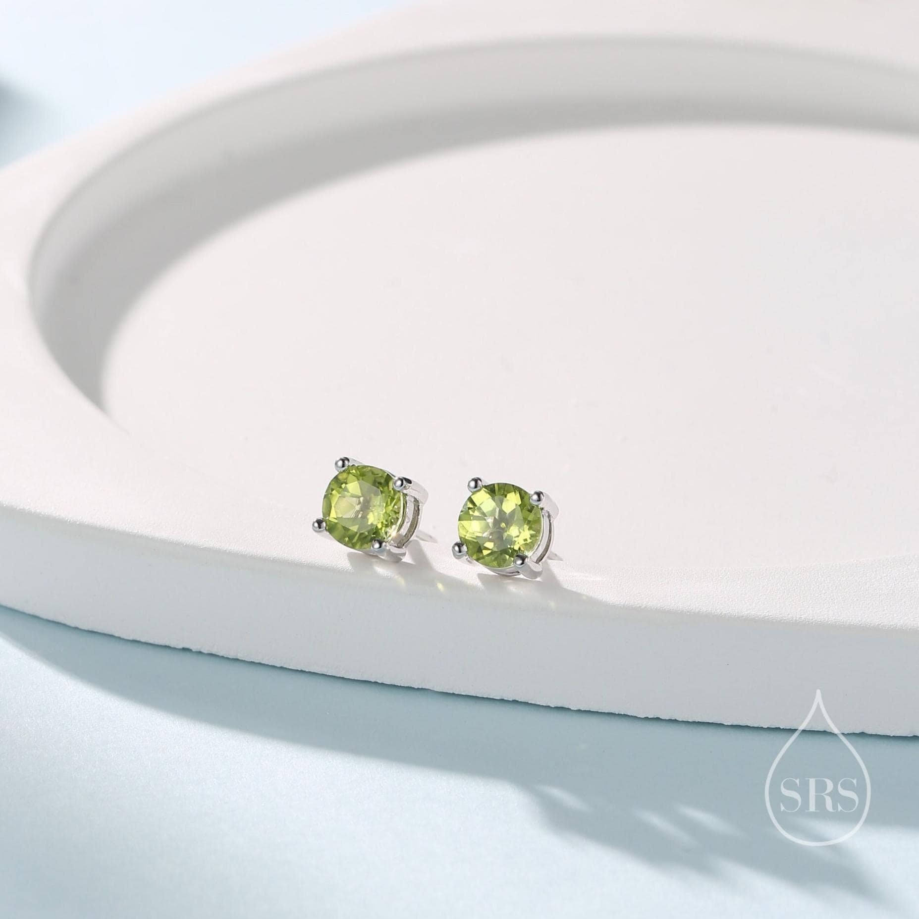 Sterling Silver Natural Peridot Stud Earrings, 4mm Prong Set, Genuine Peridot Gemstone Stud, Minimalist Style, August Birthstone