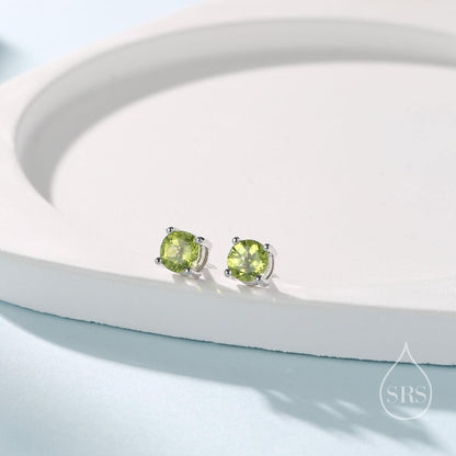 Sterling Silver Natural Peridot Stud Earrings, 4mm Prong Set, Genuine Peridot Gemstone Stud, Minimalist Style, August Birthstone