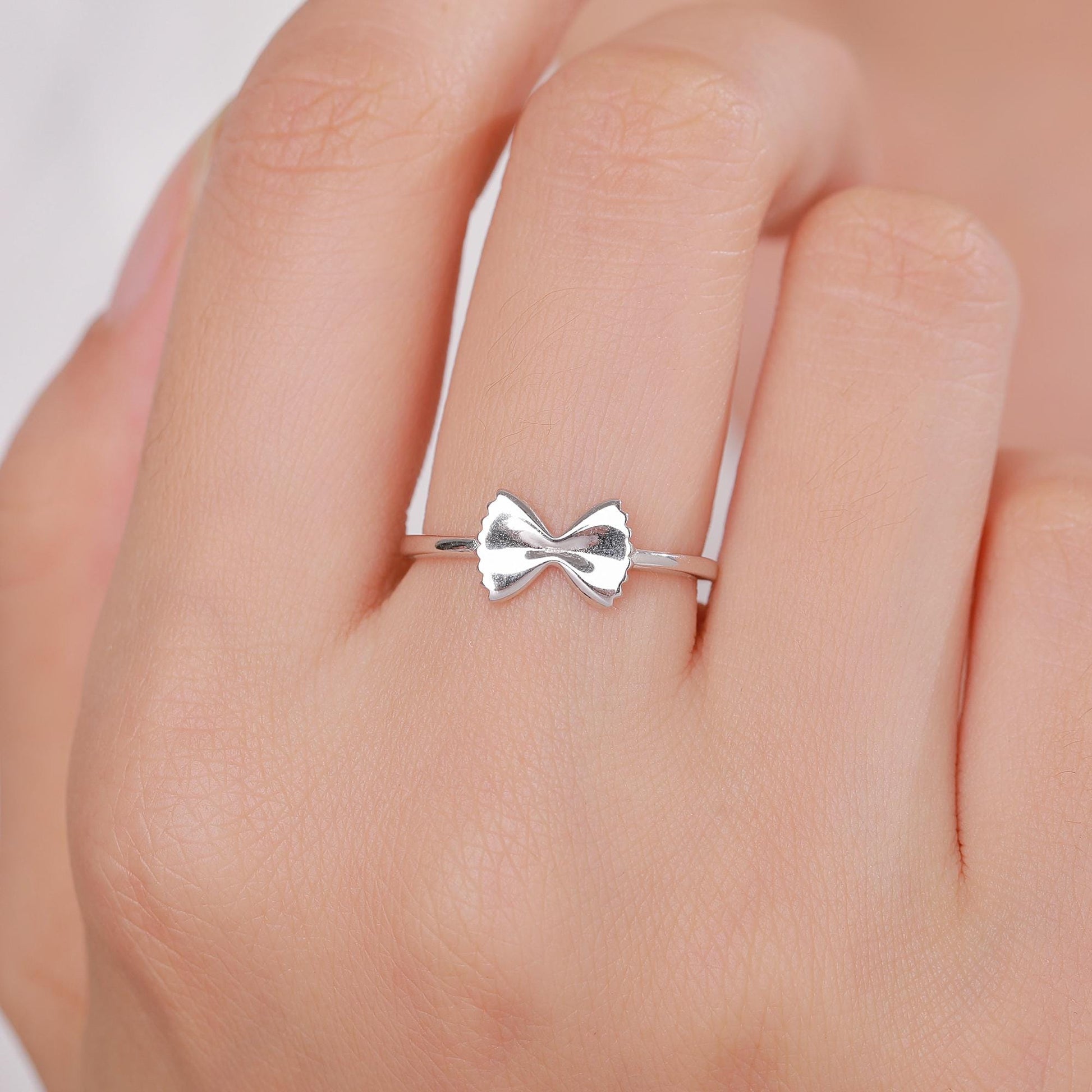 Sterling Silver Farfalle Pasta Ring, Silver or Gold Finish Adjustable Size, Food Jewellery, Pasta Ring, Fun and Quirky Design