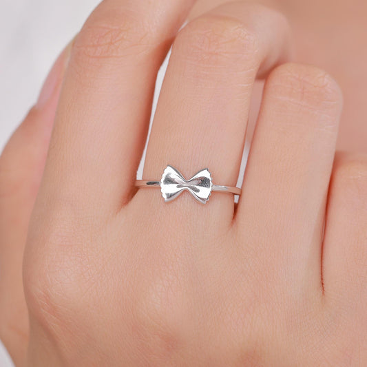 Sterling Silver Farfalle Pasta Ring, Silver or Gold Finish Adjustable Size, Food Jewellery, Pasta Ring, Fun and Quirky Design