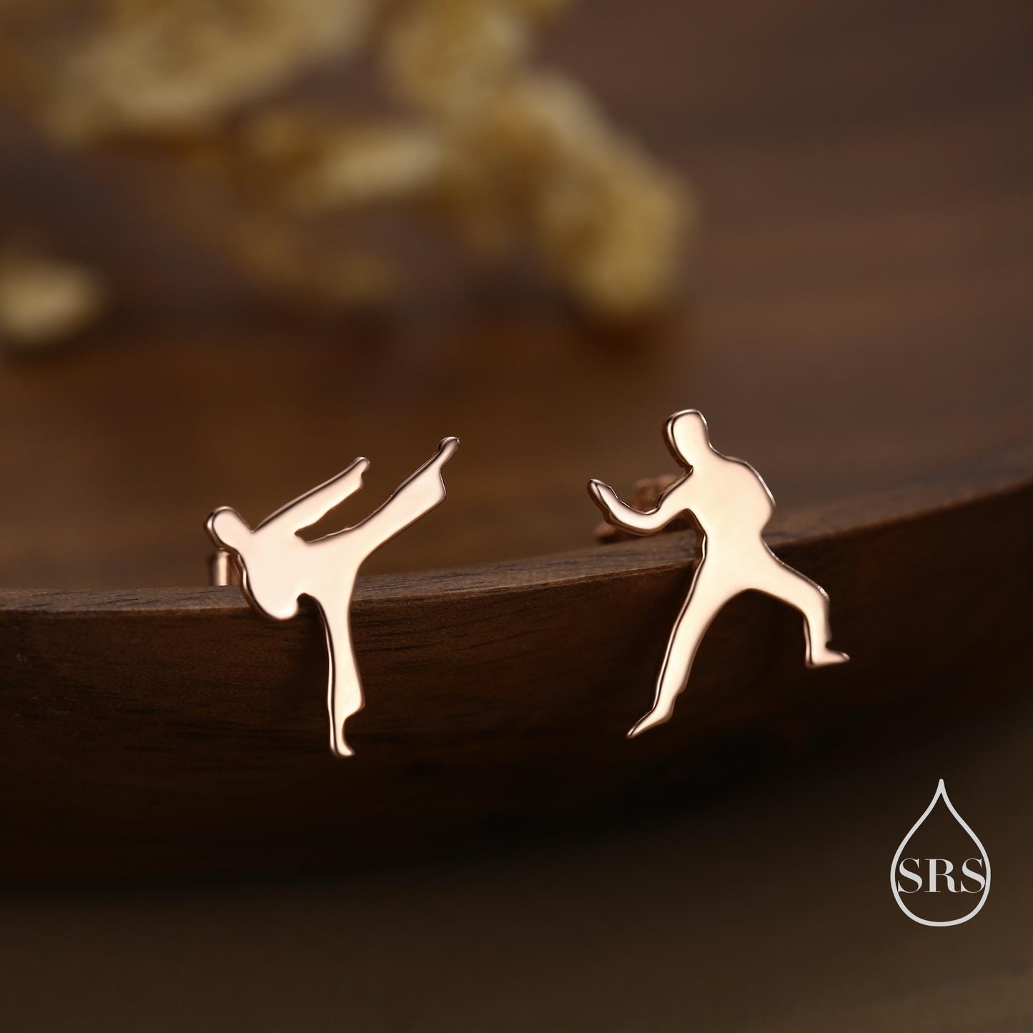Mismatched Tiny Karate Stud Earrings in Sterling Silver, Silver, Gold or Rose Gold, Asymmetric Kung Fu Earrings, Martial Art Earrings