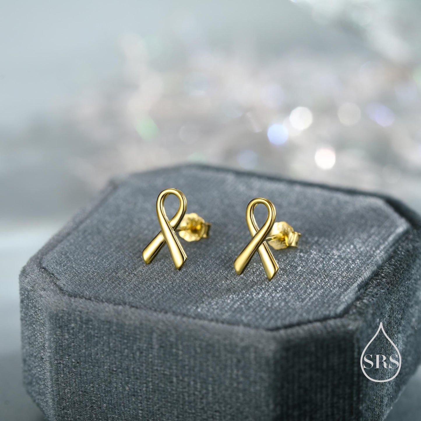 Pink Ribbon Stud Earrings in Sterling Silver, Silver, Gold or Rose Gold, Breast Cancer Awareness Jewellery. Ribbon earrings.