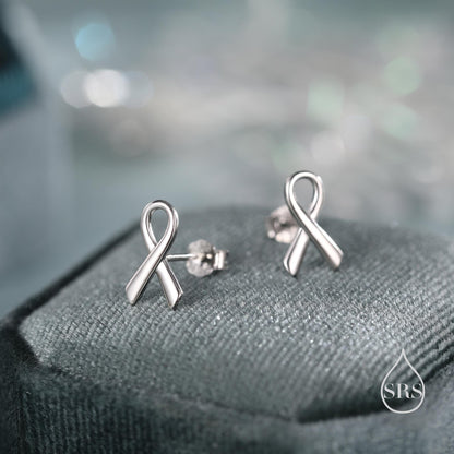 Pink Ribbon Stud Earrings in Sterling Silver, Silver, Gold or Rose Gold, Breast Cancer Awareness Jewellery. Ribbon earrings.