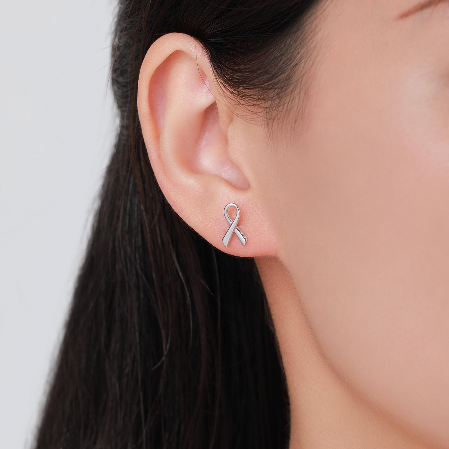 Pink Ribbon Stud Earrings in Sterling Silver, Silver, Gold or Rose Gold, Breast Cancer Awareness Jewellery. Ribbon earrings.