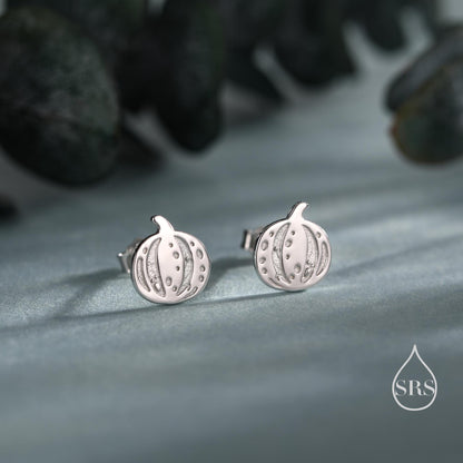 Pumpkin Squash Stud Earrings in Sterling Silver, Silver, Gold or Rose Gold, Small Stripy Pumpkin Earrings, Halloween Earrings