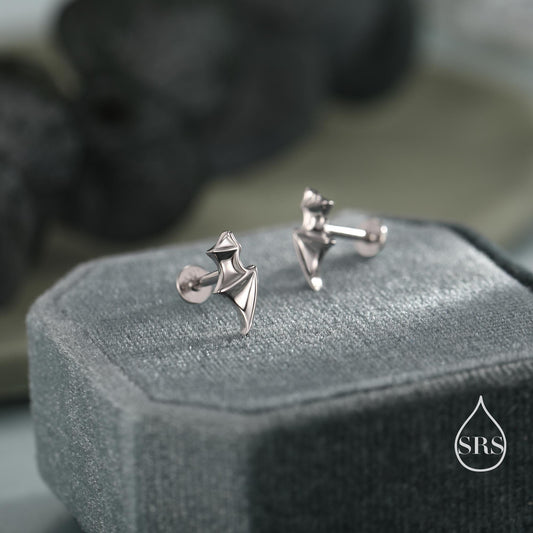 Bat Wing Internally Threaded Flat Back /Screw Back/Stud Earrings in Sterling Silver, Silver, Gold or Rose Gold, Demon/ Devil Wing Earrings
