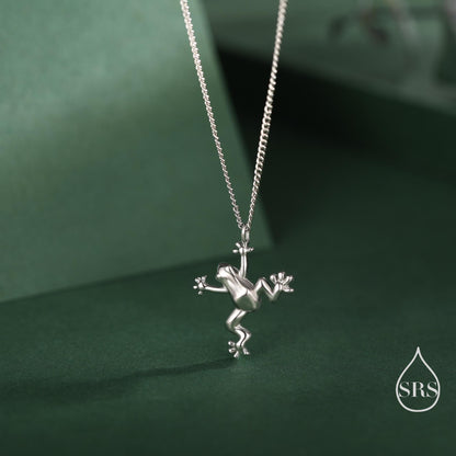 Tiny Frog Pendant Necklace in Sterling Silver, Silver, Gold or Rose Gold Finish, Delicate Frog Necklace