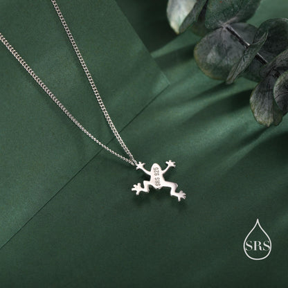 Tiny Frog Pendant Necklace in Sterling Silver, Silver, Gold or Rose Gold Finish, Delicate Frog Necklace