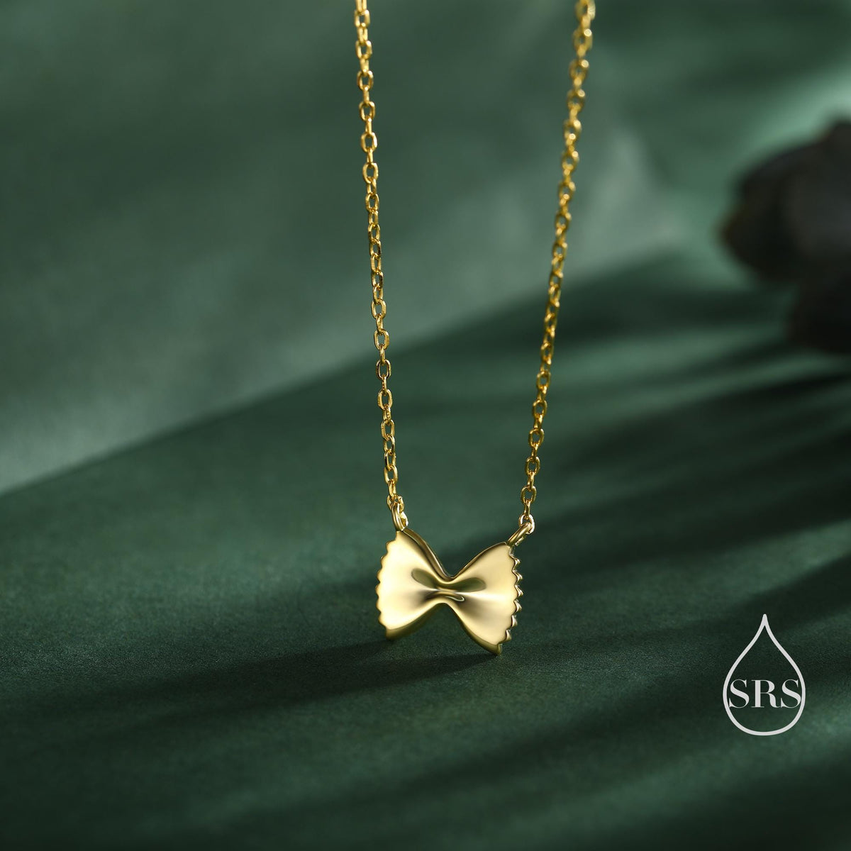 Farfalle Pasta Shape Pendant Necklace in Sterling Silver, Ribbon Bow Necklace, Playful and Quirky Food Jewellery, Silver, Gold or Rose Gold