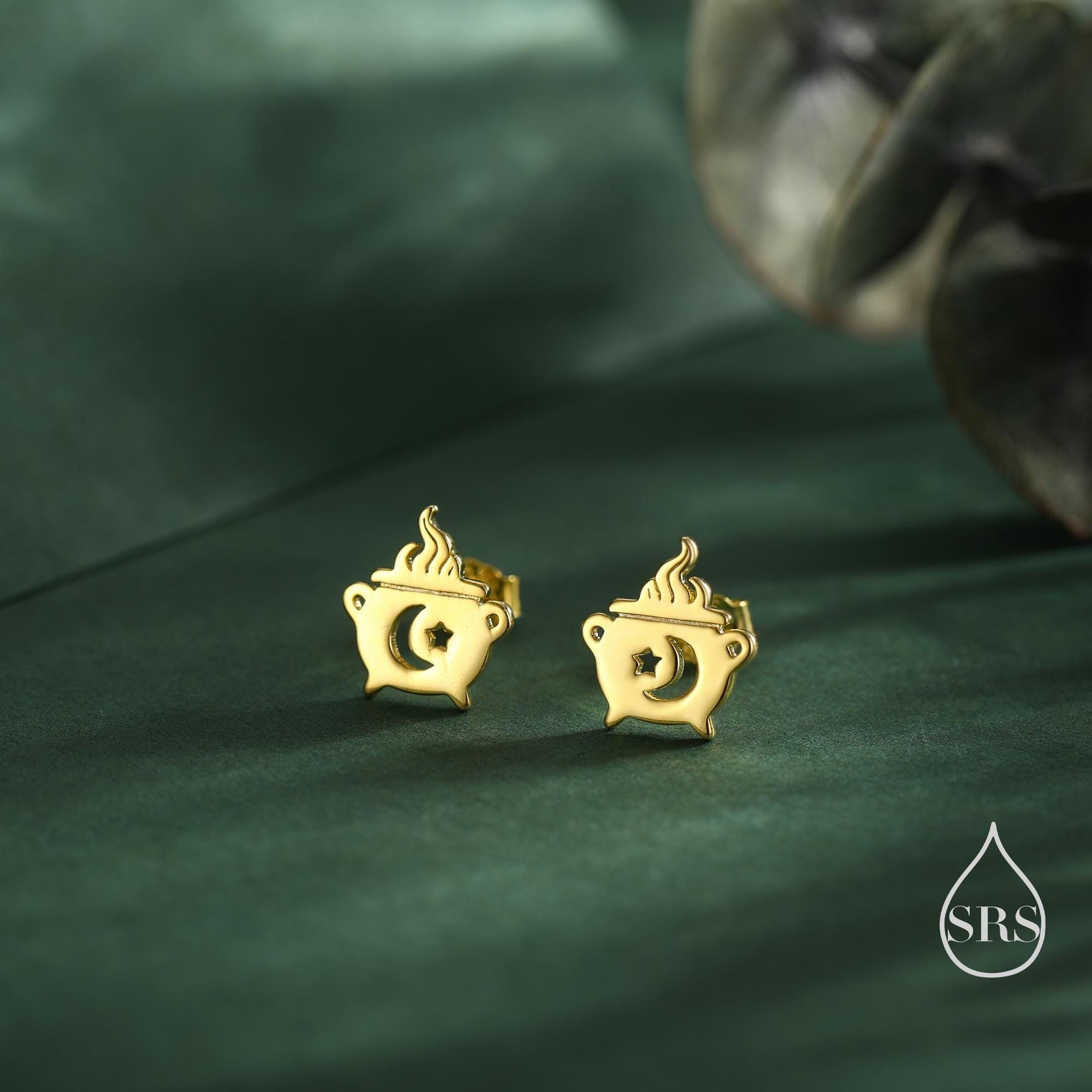 Tiny Cauldron Stud Earrings in Sterling Silver, Silver, Gold or Rose Gold, Small Halloween Earrings