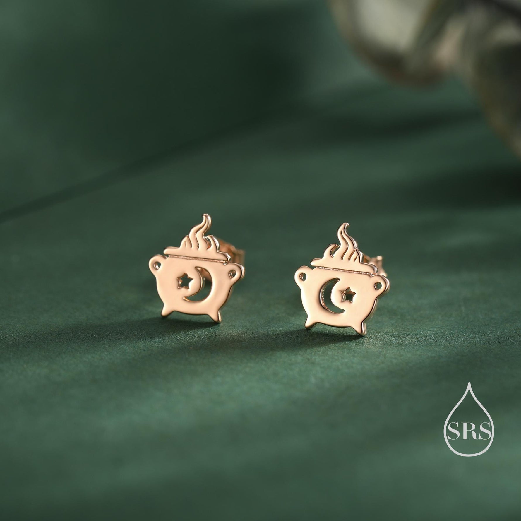 Tiny Cauldron Stud Earrings in Sterling Silver, Silver, Gold or Rose Gold, Small Halloween Earrings