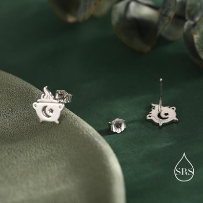 Tiny Cauldron Stud Earrings in Sterling Silver, Silver, Gold or Rose Gold, Small Halloween Earrings