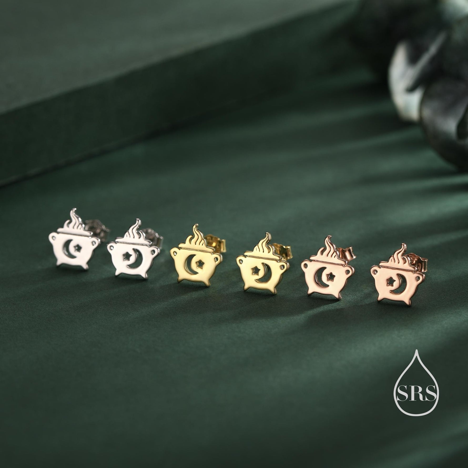 Tiny Cauldron Stud Earrings in Sterling Silver, Silver, Gold or Rose Gold, Small Halloween Earrings