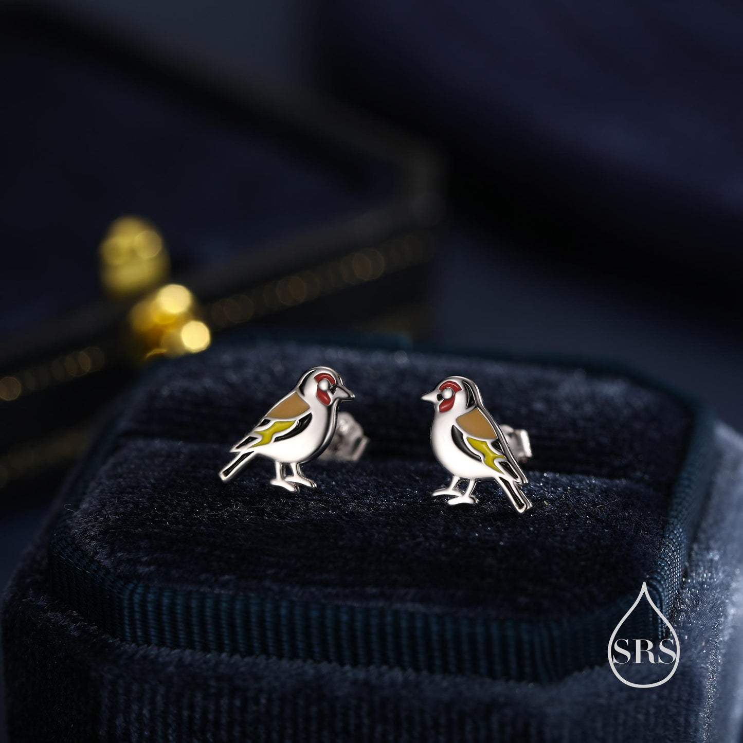 Tiny Goldfinch Bird Stud Earrings in Sterling Silver, Silver or Gold, Enamel Bird Earrings, Nature Inspired Animal Earrings
