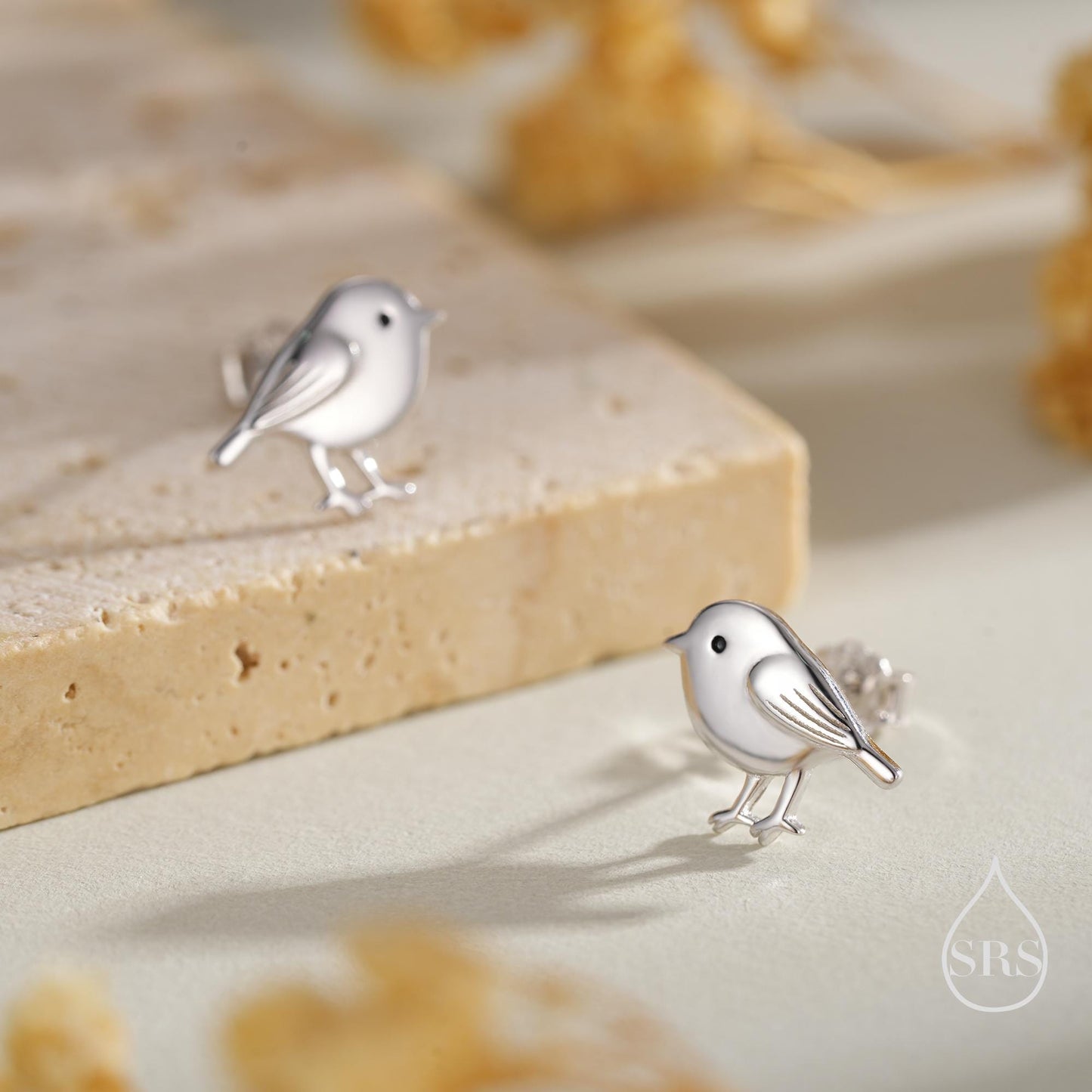 Tiny Chickadee Bird Stud Earrings in Sterling Silver, Silver or Gold or Rose Gold, Cute Bird Earrings, Nature Inspired Animal Earrings