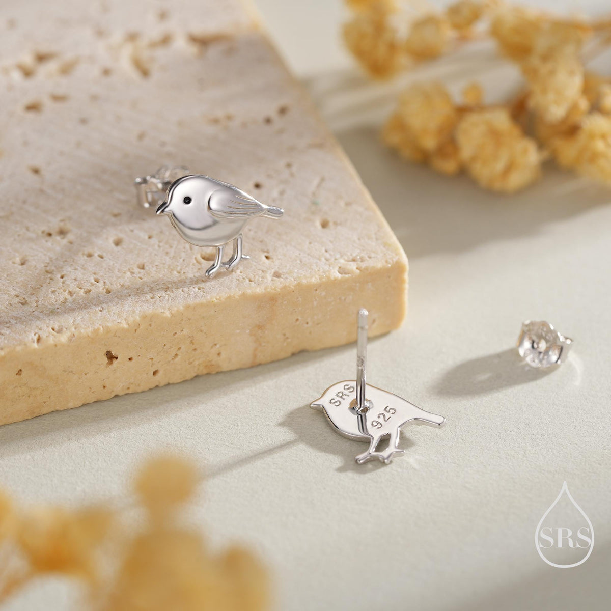 Tiny Chickadee Bird Stud Earrings in Sterling Silver, Silver or Gold or Rose Gold, Cute Bird Earrings, Nature Inspired Animal Earrings