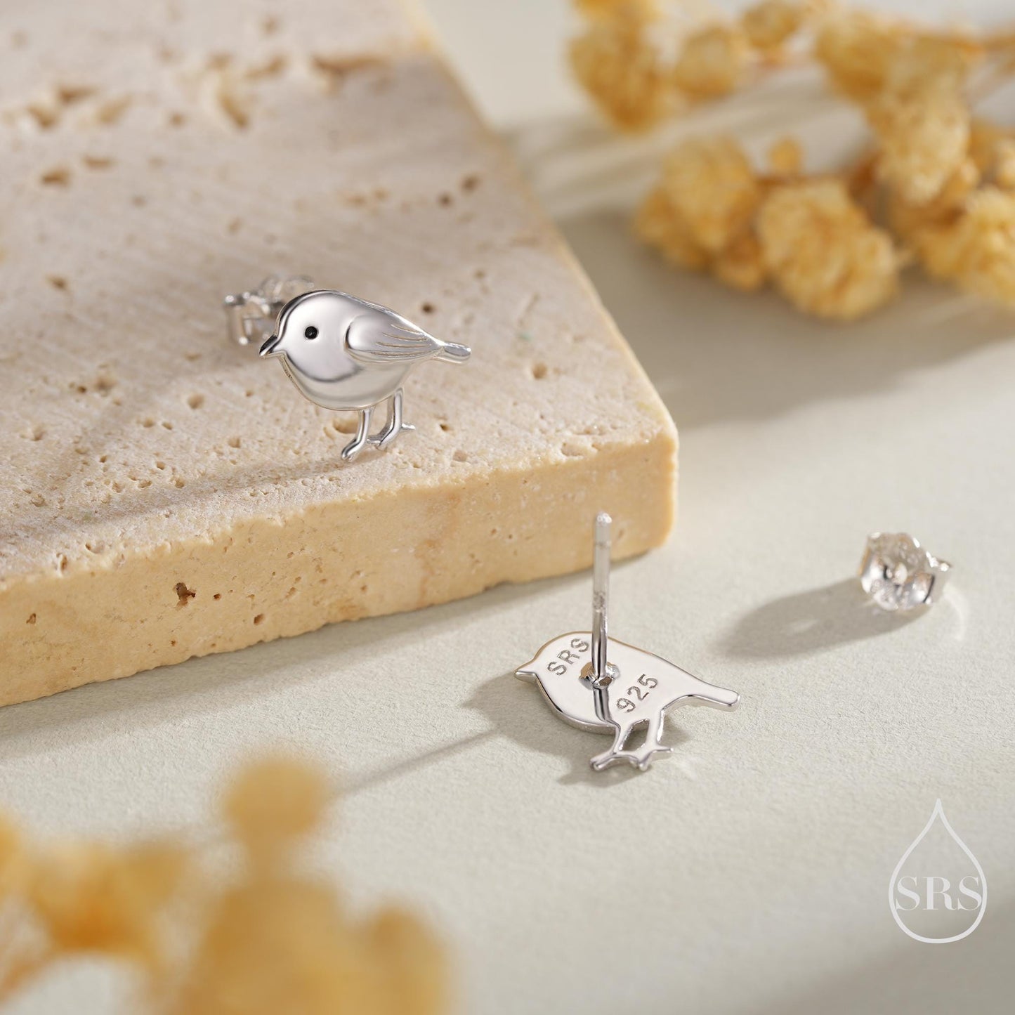 Tiny Chickadee Bird Stud Earrings in Sterling Silver, Silver or Gold or Rose Gold, Cute Bird Earrings, Nature Inspired Animal Earrings