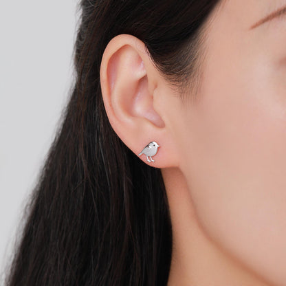 Tiny Chickadee Bird Stud Earrings in Sterling Silver, Silver or Gold or Rose Gold, Cute Bird Earrings, Nature Inspired Animal Earrings