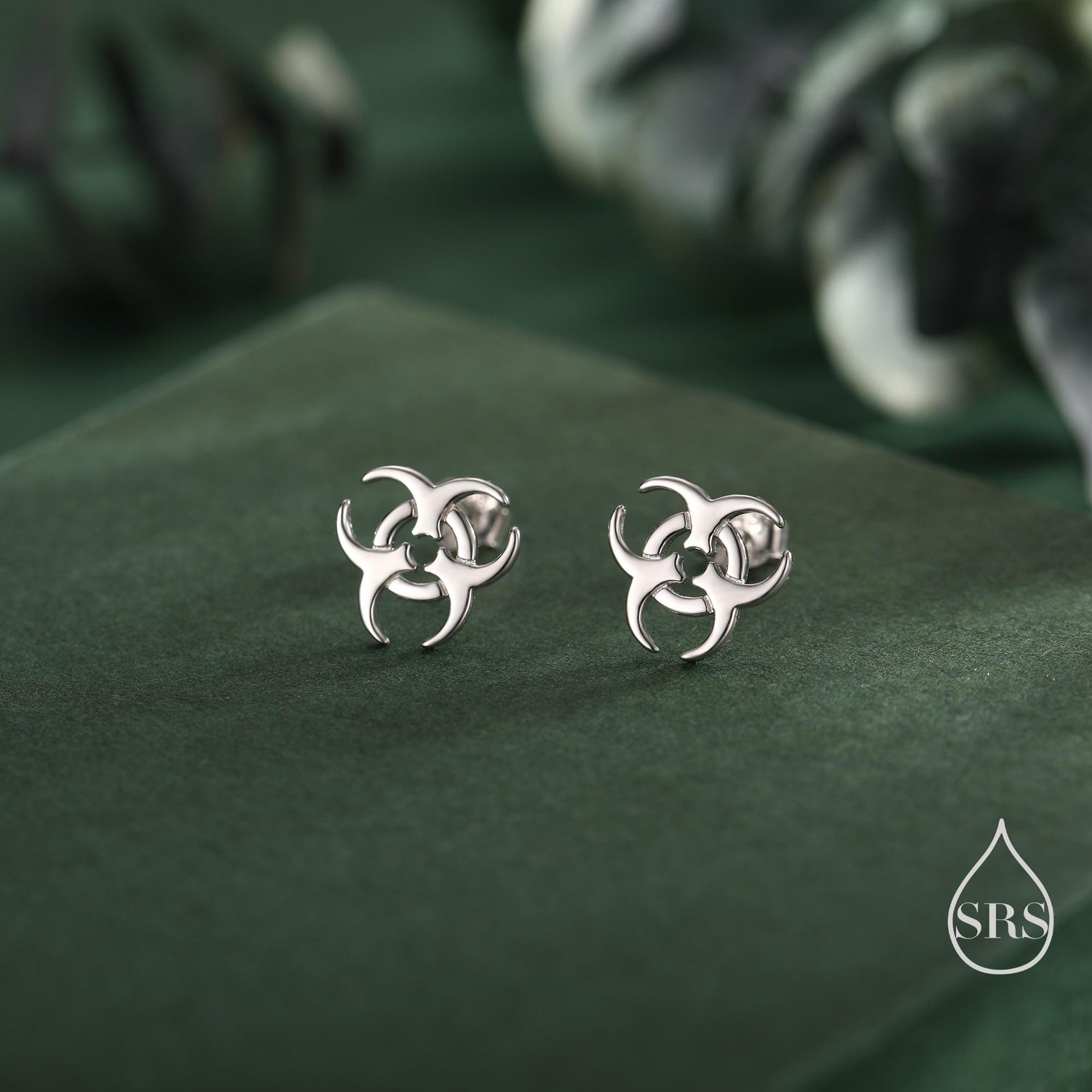 Tiny Biohazard Stud Earrings in Sterling Silver, Silver, Gold or Rose Gold, Small Halloween Earrings