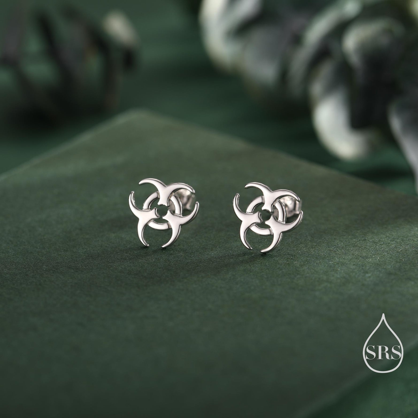 Tiny Biohazard Stud Earrings in Sterling Silver, Silver, Gold or Rose Gold, Small Halloween Earrings