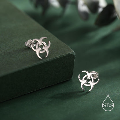 Tiny Biohazard Stud Earrings in Sterling Silver, Silver, Gold or Rose Gold, Small Halloween Earrings