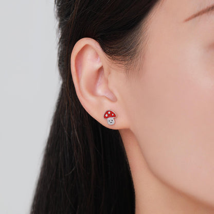 Cute Mushroom Stud Earrings in Sterling Silver, Silver or Gold Finish, Small Mushroom Earrings
