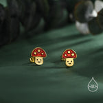 Cute Mushroom Stud Earrings in Sterling Silver, Silver or Gold Finish, Small Mushroom Earrings