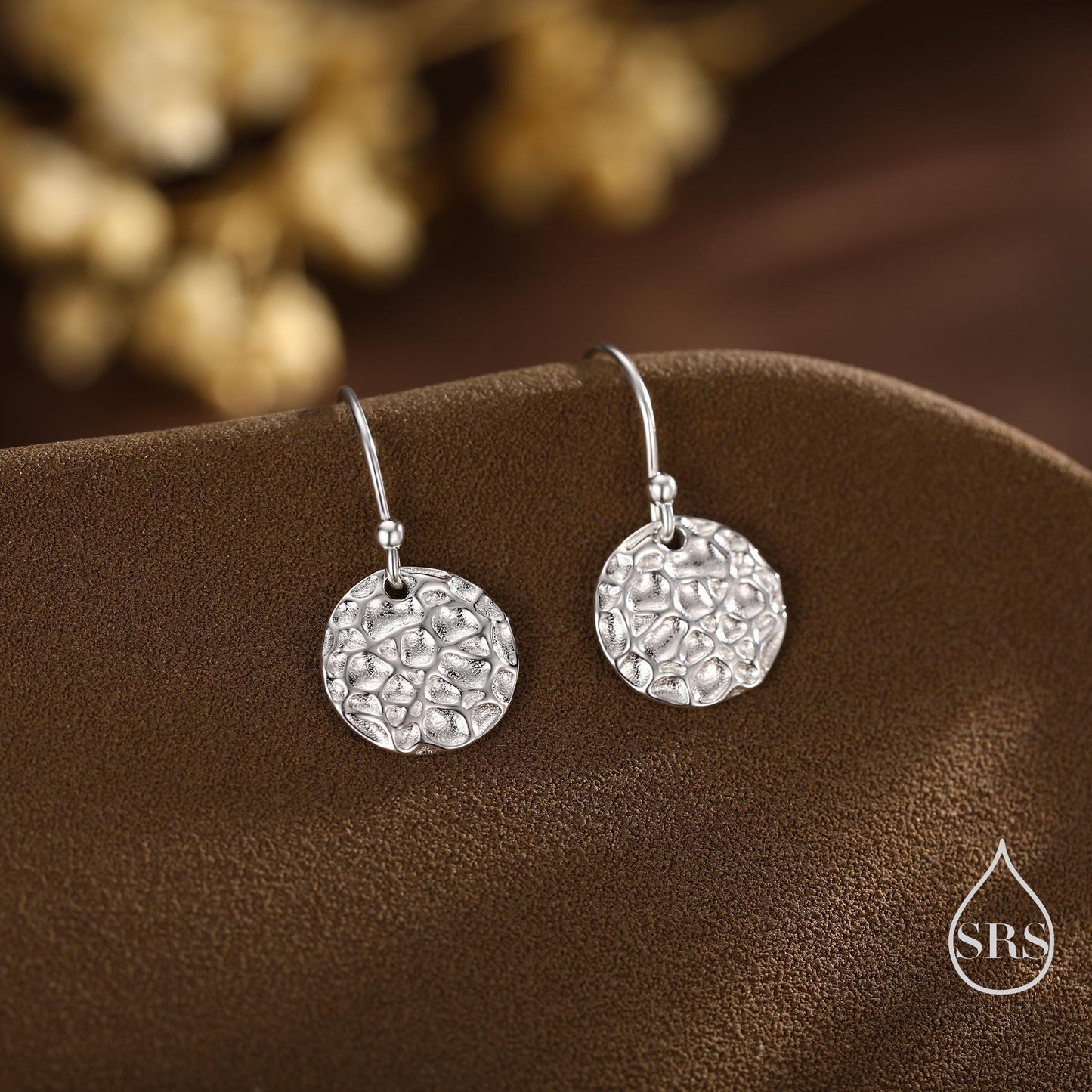 Hammered Disks Dangle Drop Earrings in Sterling Silver, Silver or Gold or Rose Gold, Minimalist Hammered Disk Earrings