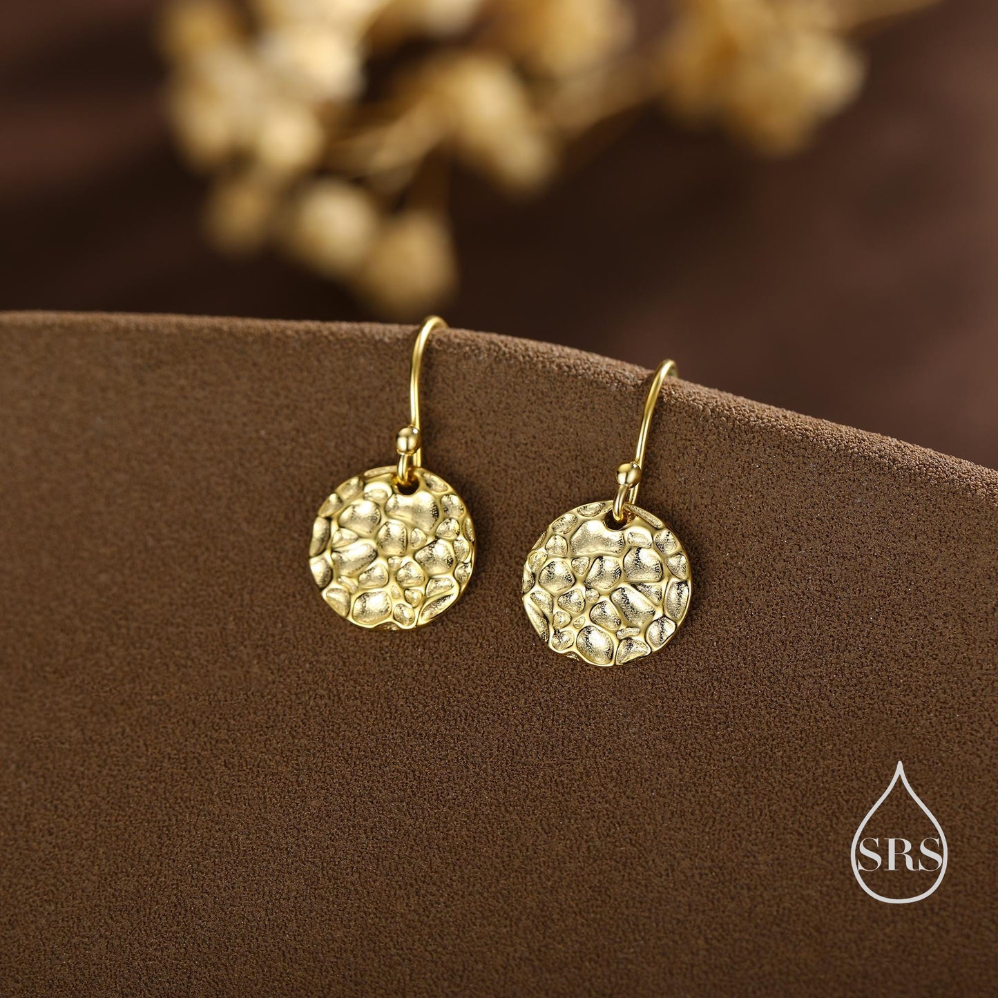 Hammered Disks Dangle Drop Earrings in Sterling Silver, Silver or Gold or Rose Gold, Minimalist Hammered Disk Earrings