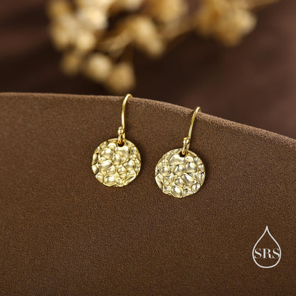 Hammered Disks Dangle Drop Earrings in Sterling Silver, Silver or Gold or Rose Gold, Minimalist Hammered Disk Earrings