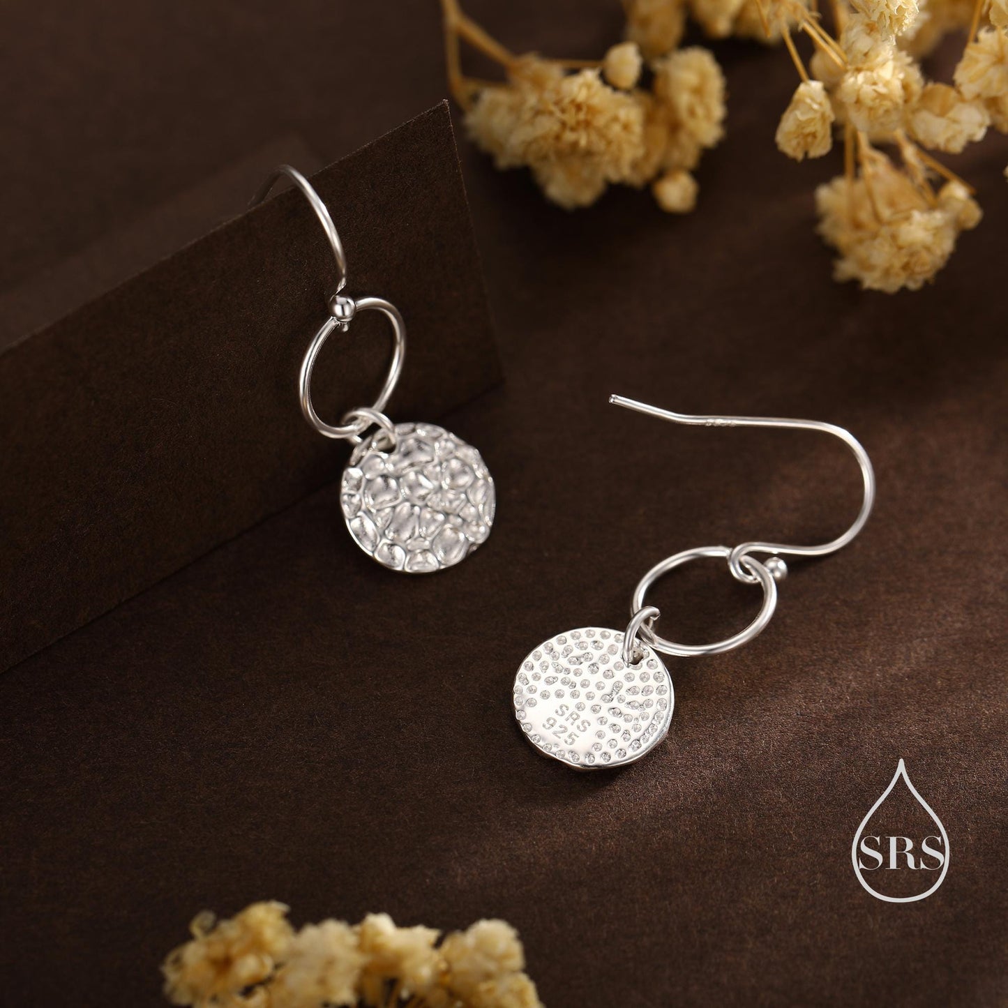 Hammered Disks and Circle Dangle Drop Earrings in Sterling Silver, Silver, Gold or Rose Gold, Minimalist Hammered Disk Earrings