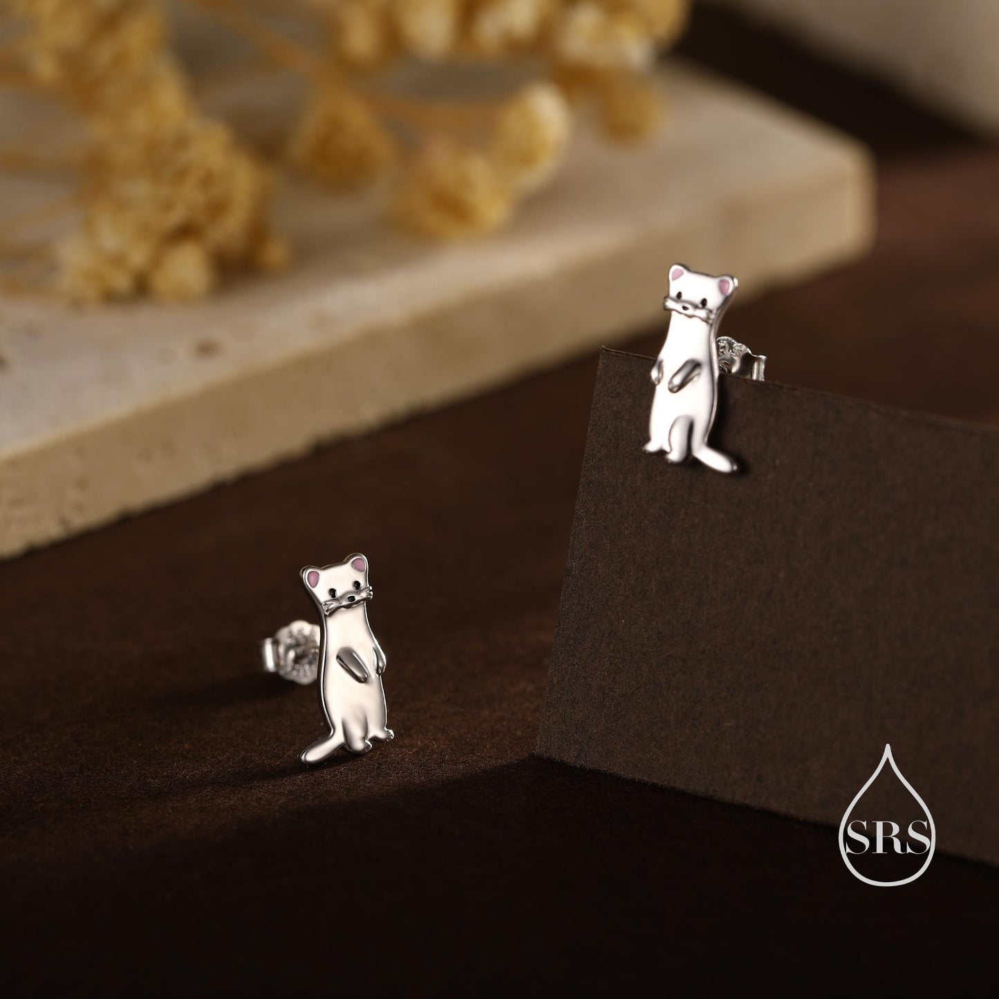Sterling Silver Cute Weasel Stud Earrings, Cute Fun Quirky, Gift for Her, Nature Inspired