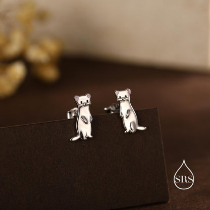 Sterling Silver Cute Weasel Stud Earrings, Cute Fun Quirky, Gift for Her, Nature Inspired